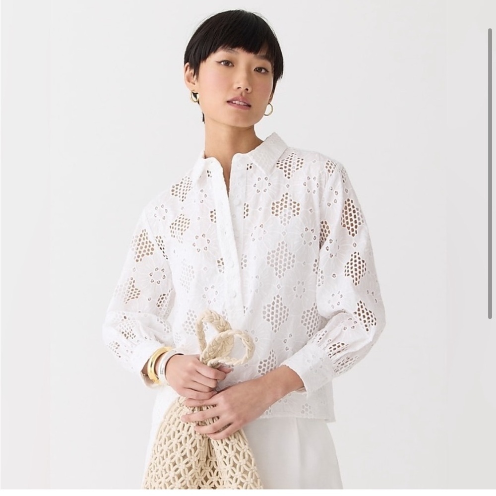 NWT J.Crew Long-sleeve popover top in eyelet